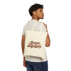 Brown Suga Babe Natural Canvas Tote Bag, Melanin Aesthetic Eco Shopper, Afro Retro Reusable Bag Gift for Her Everyday Style