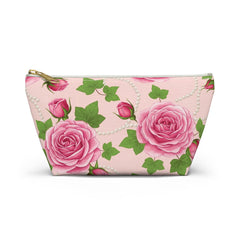 Pink Ivy & Pearls Cosmetic Bag | Sorority Inspired Floral Accessory Pouch | Pink and Green Makeup Bag | Travel Toiletry Organizer