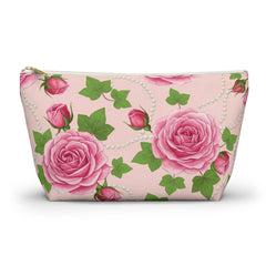 Pink Ivy & Pearls Cosmetic Bag | Sorority Inspired Floral Accessory Pouch | Pink and Green Makeup Bag | Travel Toiletry Organizer