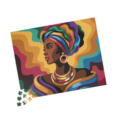 African Queen Art Puzzle — Colorful Headwrap Portrait Jigsaw (110–520 pcs)