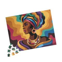 African Queen Art Puzzle — Colorful Headwrap Portrait Jigsaw (110–520 pcs)