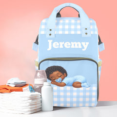 Personalized African American Boy Baby Diaper Bag Backpack – Custom Baby Name Diaper Bag, Multifunction Mommy Bag, Black Baby Gift