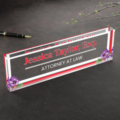 Personalized Sorority Inspired Acrylic Desk Name Plaque, Office Name Plate with Title, Red & White Sign, Soror Gift