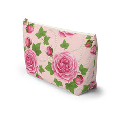 Pink Ivy & Pearls Cosmetic Bag | Sorority Inspired Floral Accessory Pouch | Pink and Green Makeup Bag | Travel Toiletry Organizer