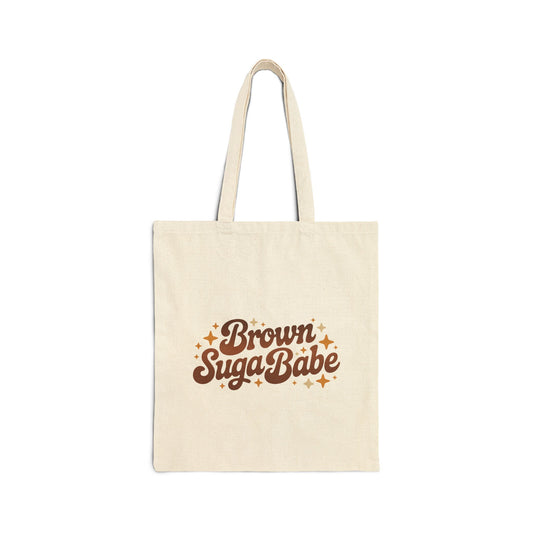 Brown Suga Babe Natural Canvas Tote Bag, Melanin Aesthetic Eco Shopper, Afro Retro Reusable Bag Gift for Her Everyday Style