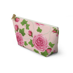Pink Ivy & Pearls Cosmetic Bag | Sorority Inspired Floral Accessory Pouch | Pink and Green Makeup Bag | Travel Toiletry Organizer