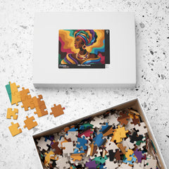 African Queen Art Puzzle — Colorful Headwrap Portrait Jigsaw (110–520 pcs)