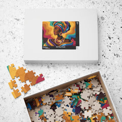 African Queen Art Puzzle — Colorful Headwrap Portrait Jigsaw (110–520 pcs)