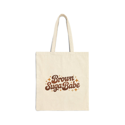 Brown Suga Babe Natural Canvas Tote Bag, Melanin Aesthetic Eco Shopper, Afro Retro Reusable Bag Gift for Her Everyday Style