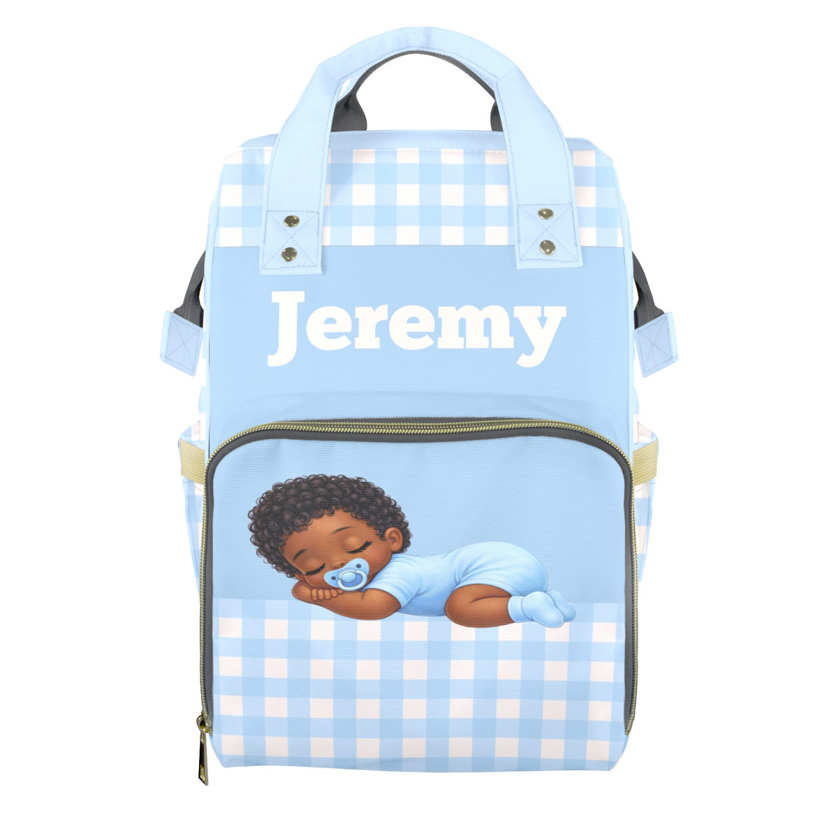 Personalized African American Boy Baby Diaper Bag Backpack – Custom Baby Name Diaper Bag, Multifunction Mommy Bag, Black Baby Gift