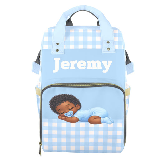 Personalized African American Boy Baby Diaper Bag Backpack – Custom Baby Name Diaper Bag, Multifunction Mommy Bag, Black Baby Gift