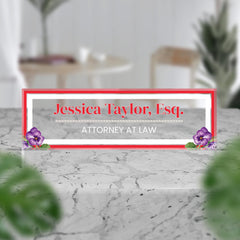 Personalized Sorority Inspired Acrylic Desk Name Plaque, Office Name Plate with Title, Red & White Sign, Soror Gift