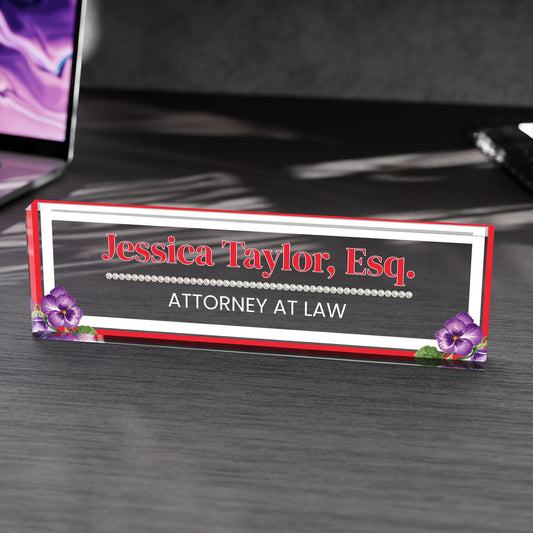 Personalized Sorority Inspired Acrylic Desk Name Plaque, Office Name Plate with Title, Red & White Sign, Soror Gift