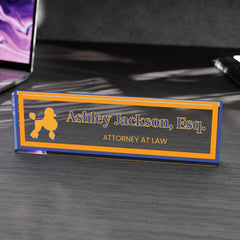 Personalized Acrylic Desk Name Plaque – Office Name Plate with Title | Royal Blue & Gold Sign | Soror Gift